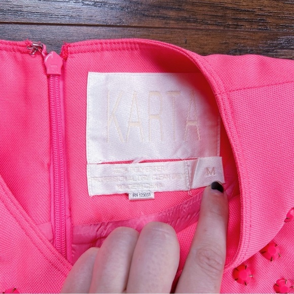 KARTA • jeweled mini shift dress coral peach salmon embellished a-line mod - Picture 5 of 8